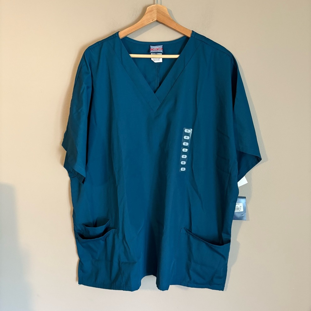 Cherokee teal Blue V-Neck scrub top missy fit 2XL